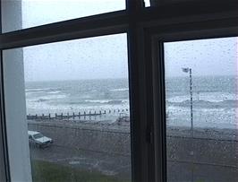 Raining again as we look out of our dorm window at Borth youth hostel